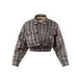 thumbnail image 1 of A2Y Women's Cropped Front Two Pocket Snap Quilted Padding Bomber Jacket Khaki Plaid XL, 1 of 5
