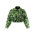 thumbnail image 1 of A2Y Women's Cropped Front Two Pocket Snap Quilted Padding Bomber Jacket Leopard Lime M, 1 of 3