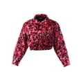 thumbnail image 1 of A2Y Women's Cropped Front Two Pocket Snap Quilted Padding Bomber Jacket Leopard Rose S, 1 of 3
