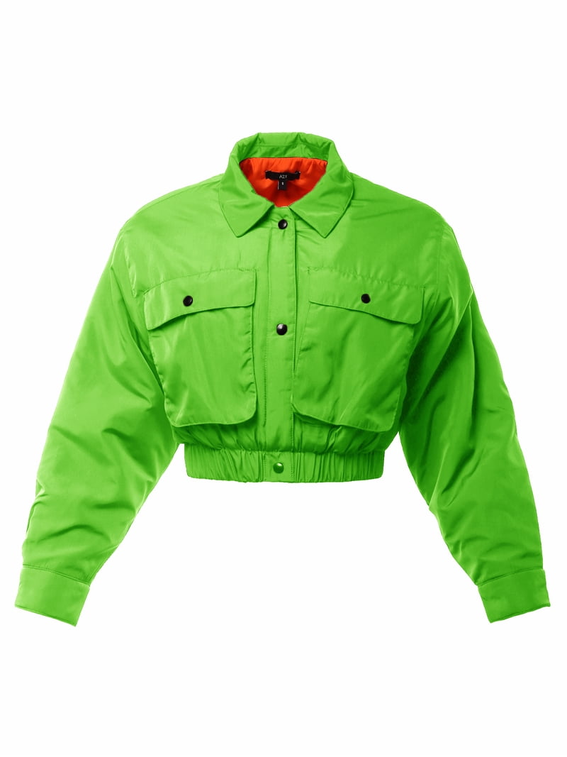 A2Y Women's Cropped Front Two Pocket Snap Quilted Padding Bomber