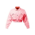 thumbnail image 1 of A2Y Women's Cropped Front Two Pocket Snap Quilted Padding Bomber Jacket Pink M, 1 of 5