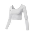 thumbnail image 1 of A2Y Women's Cropped Rib Lightweight Long Sleeve Double Scoop Neck Tops Tees White L, 1 of 5