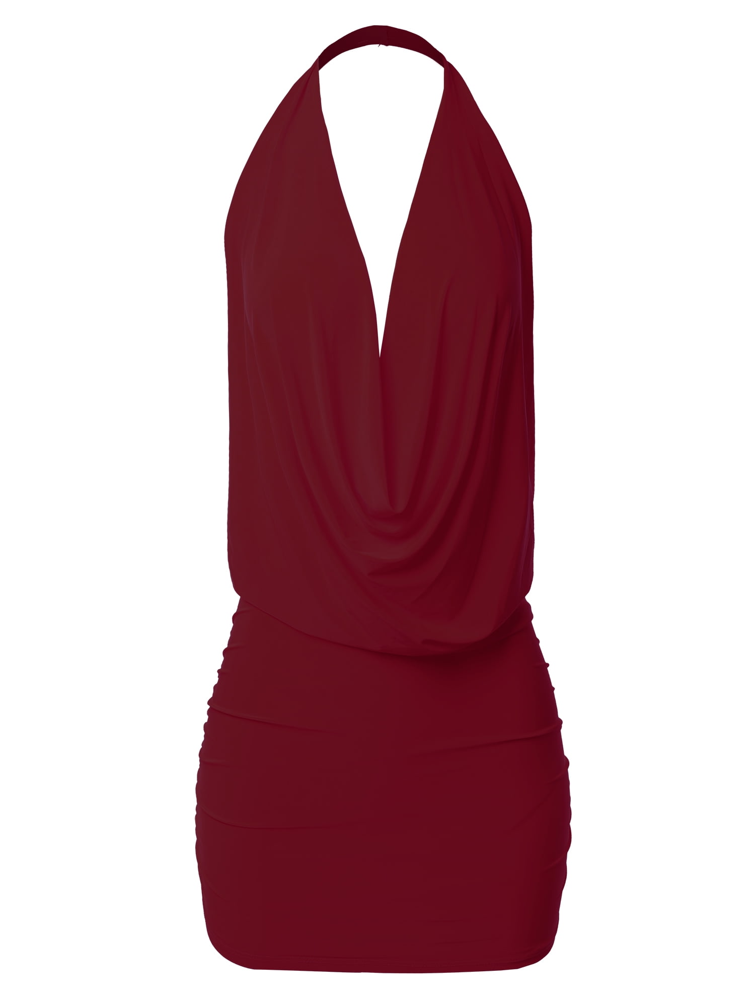 A2Y Women's Deep Sexy V-Neck Halter Backless Party Club Mini Dress Burgundy  2XL - Walmart.com