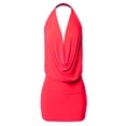 thumbnail image 1 of A2Y Women's Deep Sexy V-Neck Halter Backless Party Club Mini Dress Neon Fuchsia 2XL, 1 of 3