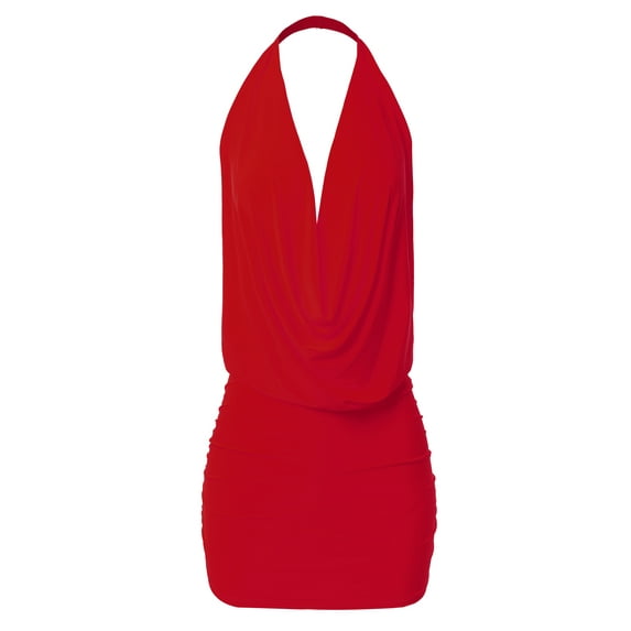 A2Y Women's Deep Sexy V-Neck Halter Backless Party Club Mini Dress Red M