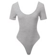 thumbnail image 1 of A2Y Women's Double Scoop Neck Short Sleeve Ribbed Button Closure Bodysuit Heather Grey M, 1 of 6