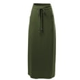 thumbnail image 1 of A2Y Women's Drawstring Waist Side Pockets Rayon Maxi Skirt Dark Olive XL, 1 of 4