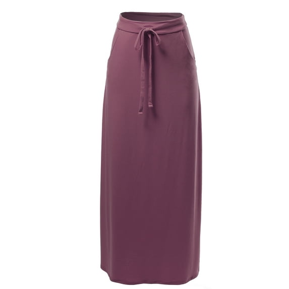 A2Y Women's Drawstring Waist Side Pockets Rayon Maxi Skirt Egg Plant XL