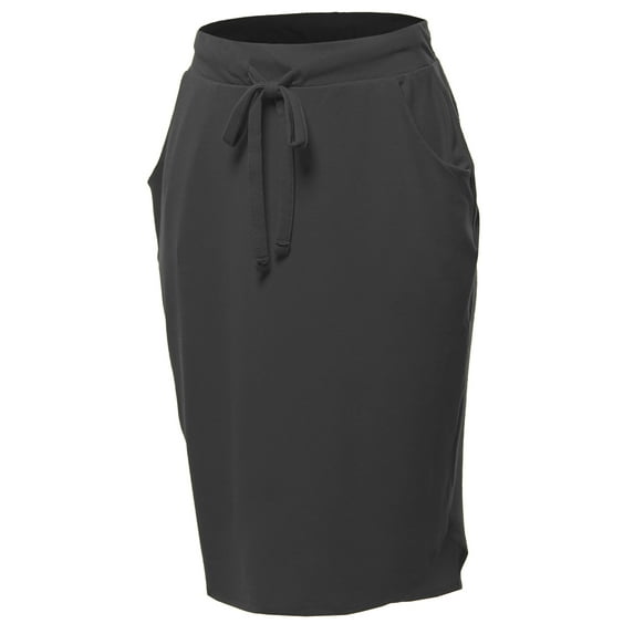 A2Y Women's Elastic Waist Self Tie Tulip Hem Side Pocket Skirt Ash Grey 2XL