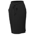 thumbnail image 1 of A2Y Women's Elastic Waist Self Tie Tulip Hem Side Pocket Skirt Black L, 1 of 5