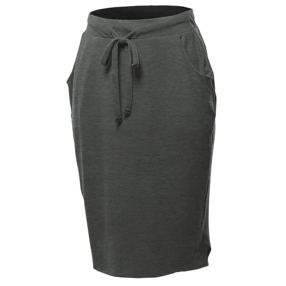 A2Y Women's Elastic Waist Self Tie Tulip Hem Side Pocket Skirt Charcoal 5XL