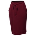 thumbnail image 1 of A2Y Women's Elastic Waist Self Tie Tulip Hem Side Pocket Skirt Dark Burgundy L, 1 of 5