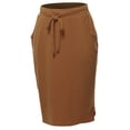 thumbnail image 1 of A2Y Women's Elastic Waist Self Tie Tulip Hem Side Pocket Skirt Dark Camel XL, 1 of 5
