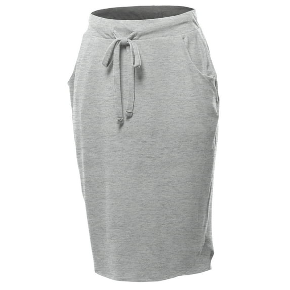 A2Y Women's Elastic Waist Self Tie Tulip Hem Side Pocket Skirt Heather Grey 2XL