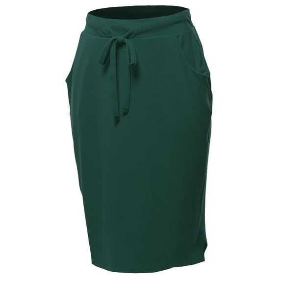 A2Y Women's Elastic Waist Self Tie Tulip Hem Side Pocket Skirt Huntergreen S