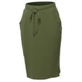 thumbnail image 1 of A2Y Women's Elastic Waist Self Tie Tulip Hem Side Pocket Skirt Light Olive L, 1 of 5