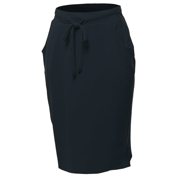 A2Y Women's Elastic Waist Self Tie Tulip Hem Side Pocket Skirt Midnight Navy M