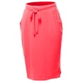 thumbnail image 1 of A2Y Women's Elastic Waist Self Tie Tulip Hem Side Pocket Skirt Neon Coral Pink XL, 1 of 5