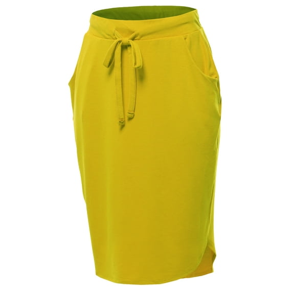 A2Y Women's Elastic Waist Self Tie Tulip Hem Side Pocket Skirt Olive Mustard 5XL