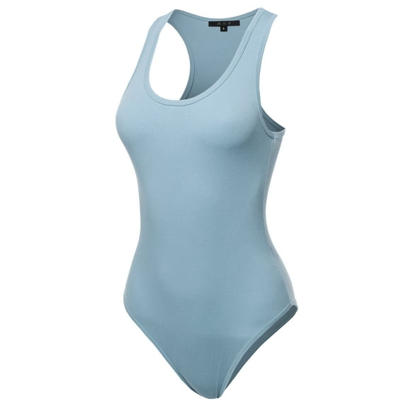 A2Y Women's Fashion Basic Premium Cotton Racerback Tank Body Suit Ash Blue L