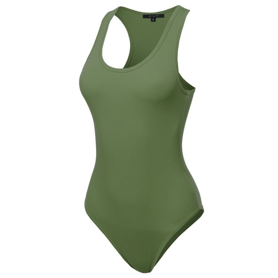 A2Y Women's Fashion Basic Premium Cotton Racerback Tank Body Suit Ash Olive XS