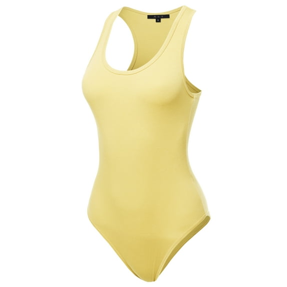 A2Y Women's Fashion Basic Premium Cotton Racerback Tank Body Suit Banana XL