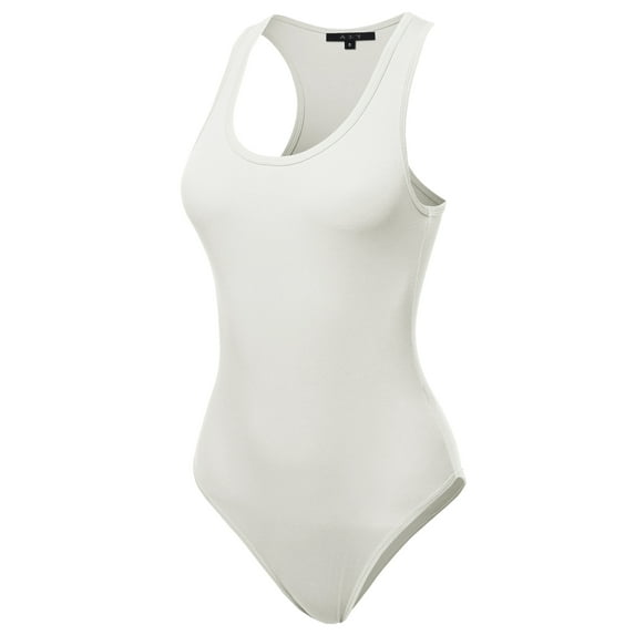 A2Y Women's Fashion Basic Premium Cotton Racerback Tank Body Suit Bone XS