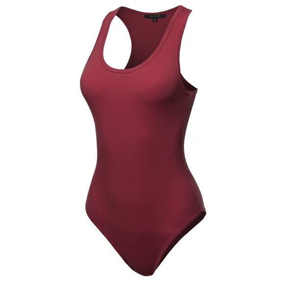 A2Y Women's Fashion Basic Premium Cotton Racerback Tank Body Suit Cabernet XS