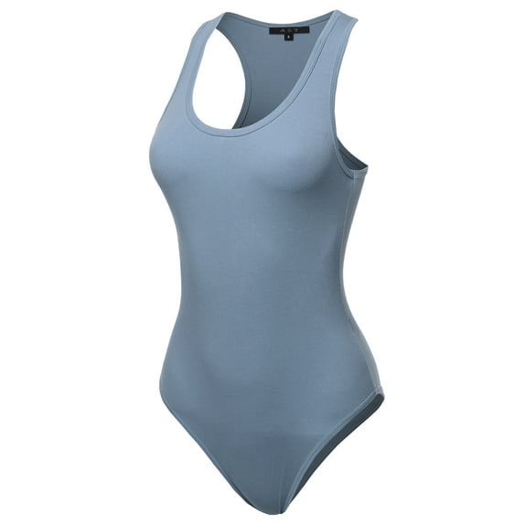 A2Y Women's Fashion Basic Premium Cotton Racerback Tank Body Suit Cement L