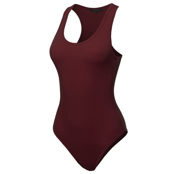 A2Y Women's Fashion Basic Premium Cotton Racerback Tank Body Suit Dark Burgundy M