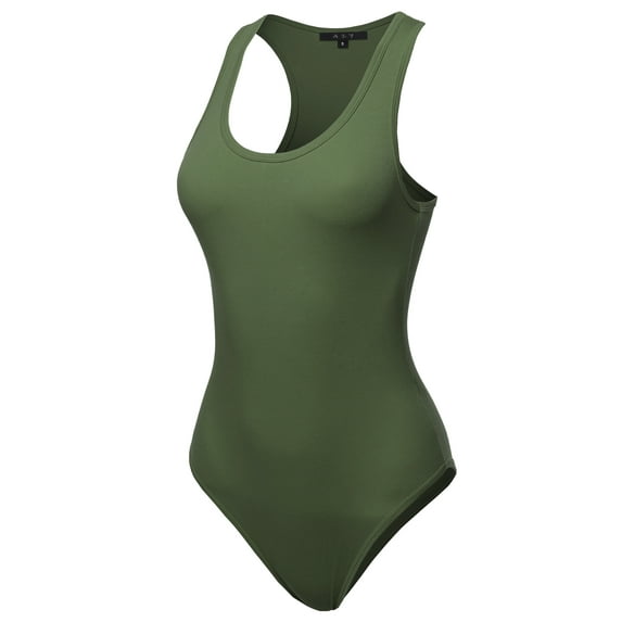 A2Y Women's Fashion Basic Premium Cotton Racerback Tank Body Suit Dark Olive M
