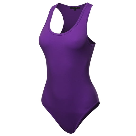 A2Y Women's Fashion Basic Premium Cotton Racerback Tank Body Suit Dark Purple XL
