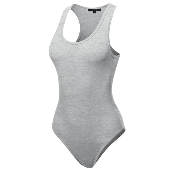 A2Y Women's Fashion Basic Premium Cotton Racerback Tank Body Suit Heather Grey S