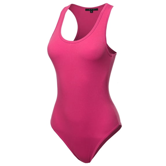 A2Y Women's Fashion Basic Premium Cotton Racerback Tank Body Suit Hot Pink M
