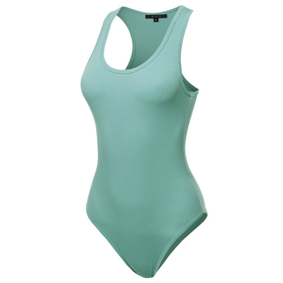 A2Y Women's Fashion Basic Premium Cotton Racerback Tank Body Suit Light Green S