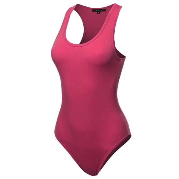 A2Y Women's Fashion Basic Premium Cotton Racerback Tank Body Suit Magenta L