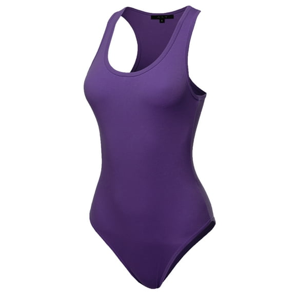 A2Y Women's Fashion Basic Premium Cotton Racerback Tank Body Suit Purple XS