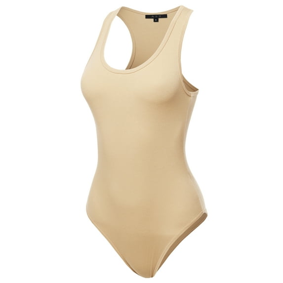 A2Y Women's Fashion Basic Premium Cotton Racerback Tank Body Suit Sand XS