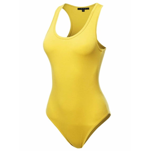 A2Y Women's Fashion Basic Premium Cotton Racerback Tank Body Suit Yellow XL