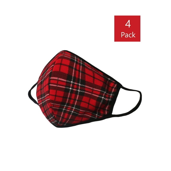 A2Y Women's Fashion Reusable Washable Face 3D Mask 4 Pack Red Check Plaid ONESIZE