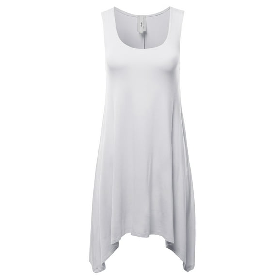 A2Y Women's Fit Flare Scoop Neck Handkerchief Hem Tunic Tank Top Dress White L