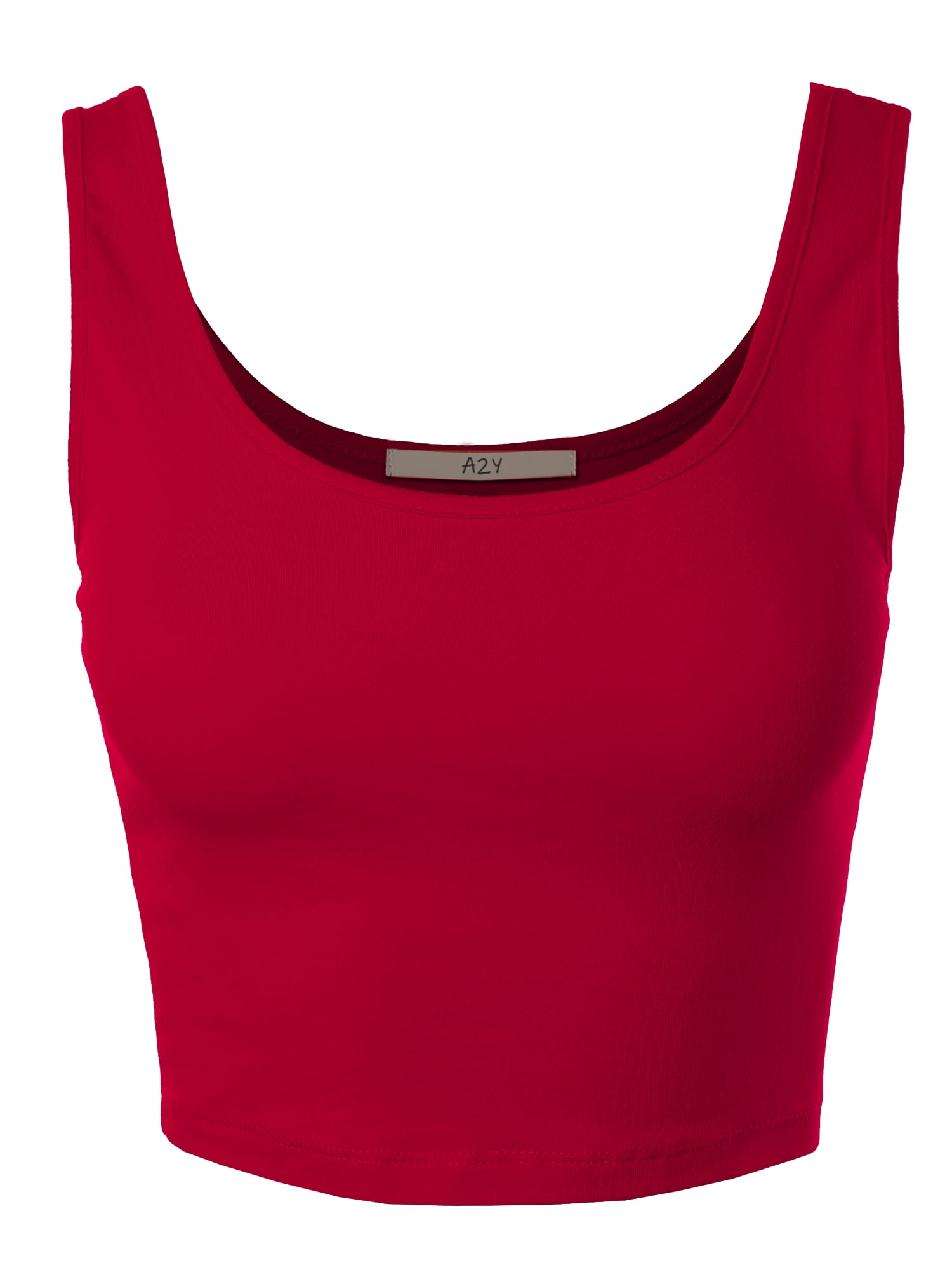 A2Y Women's Fitted Cotton Scoop Neck Sleeveless Crop Tank Top Red