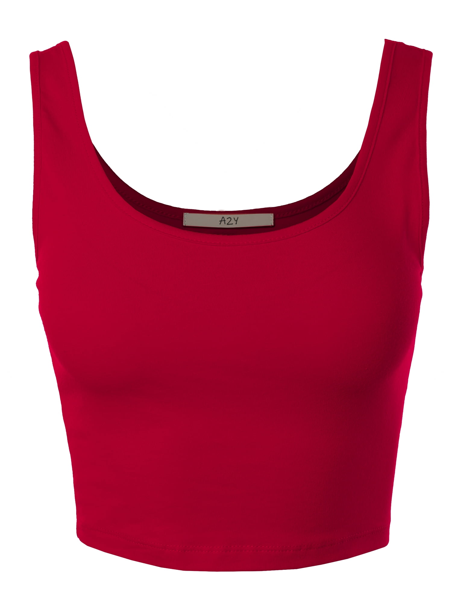 A2Y Women's Fitted Cotton Scoop Neck Sleeveless Crop Tank Top Magenta L 