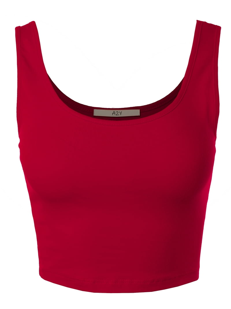 A2Y Women's Cotton Scoop Neck Sleeveless Crop Top - Fitted