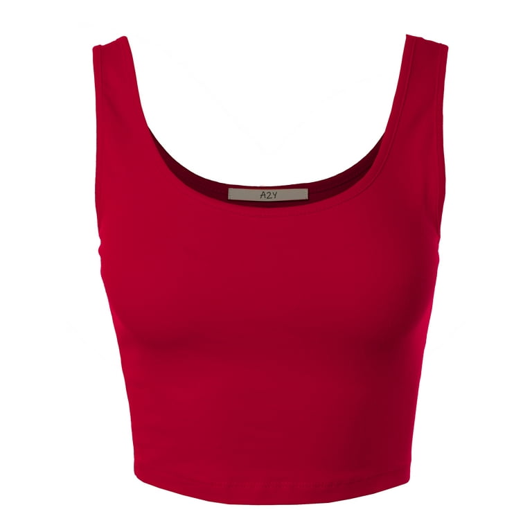 A2Y Women's Fitted Cotton Scoop Neck Sleeveless Crop Tank Top Red S