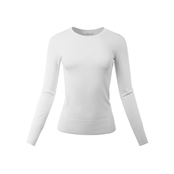 A2Y Women's Fitted Crew Neck Long Sleeve Premium Pullover Viscose Sweater White L