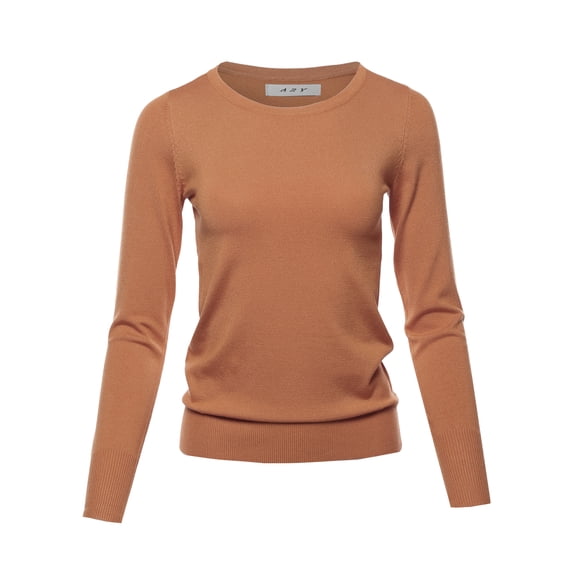 A2Y Women's Fitted Crew Neck Long Sleeve Pullover Classic Sweater Dark Rose XL