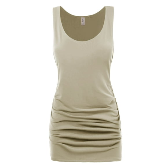 A2Y Women's Fitted Premium Fabric Side Ruched Sleeveless Top Bone 1X