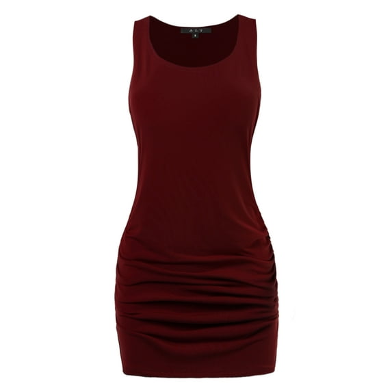 A2Y Women's Fitted Premium Fabric Side Ruched Sleeveless Top Fired Brick XL