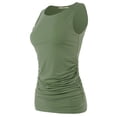 thumbnail image 1 of A2Y Women's Fitted Premium Fabric Side Ruched Sleeveless Top Light Olive XL, 1 of 5